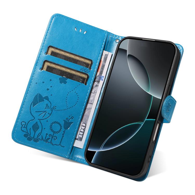 For vivo V70 FE 5G Cat and Bee Embossed Flip Leather Phone Case