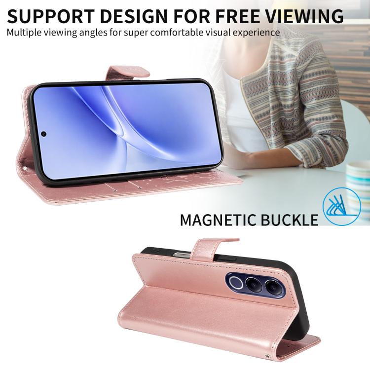 For vivo V70 FE 5G Cat and Bee Embossed Flip Leather Phone Case