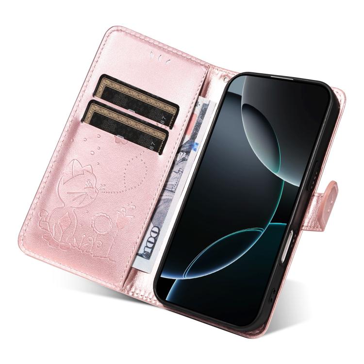 For vivo V70 FE 5G Cat and Bee Embossed Flip Leather Phone Case