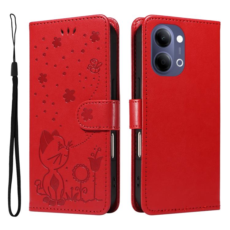 For vivo Y05 4G / Y21 5G 2026 Cat and Bee Embossed Flip Leather Phone Case