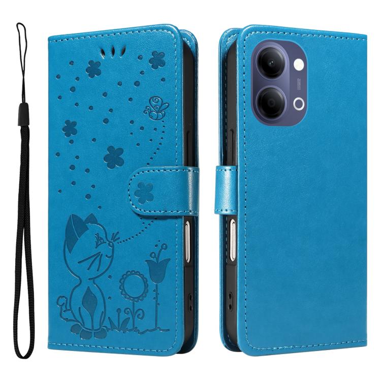 For vivo Y05 4G / Y21 5G 2026 Cat and Bee Embossed Flip Leather Phone Case