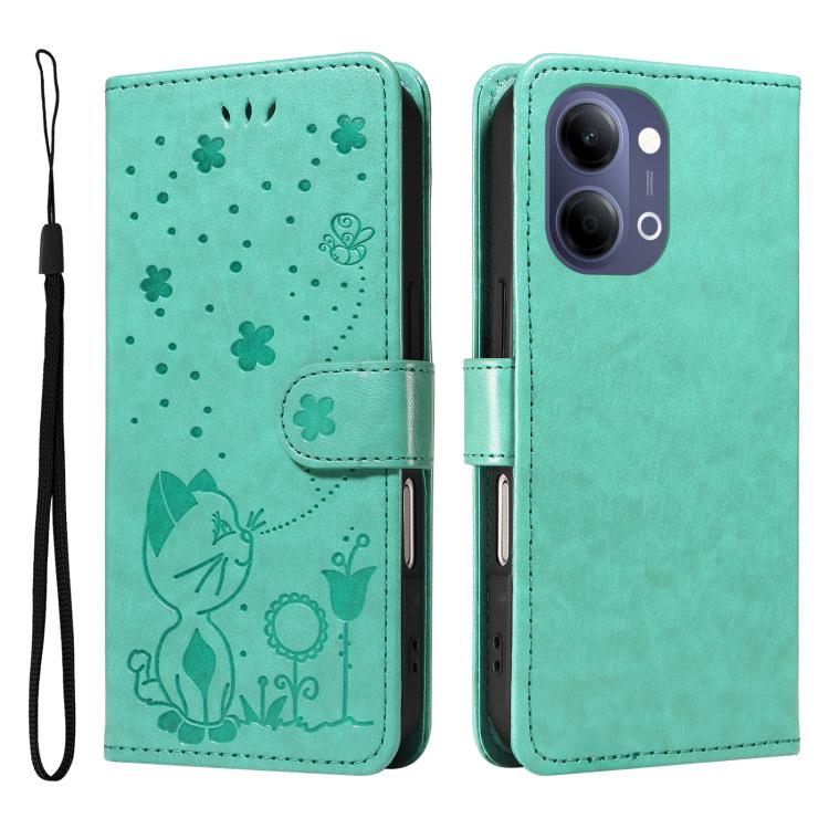 For vivo Y05 4G / Y21 5G 2026 Cat and Bee Embossed Flip Leather Phone Case