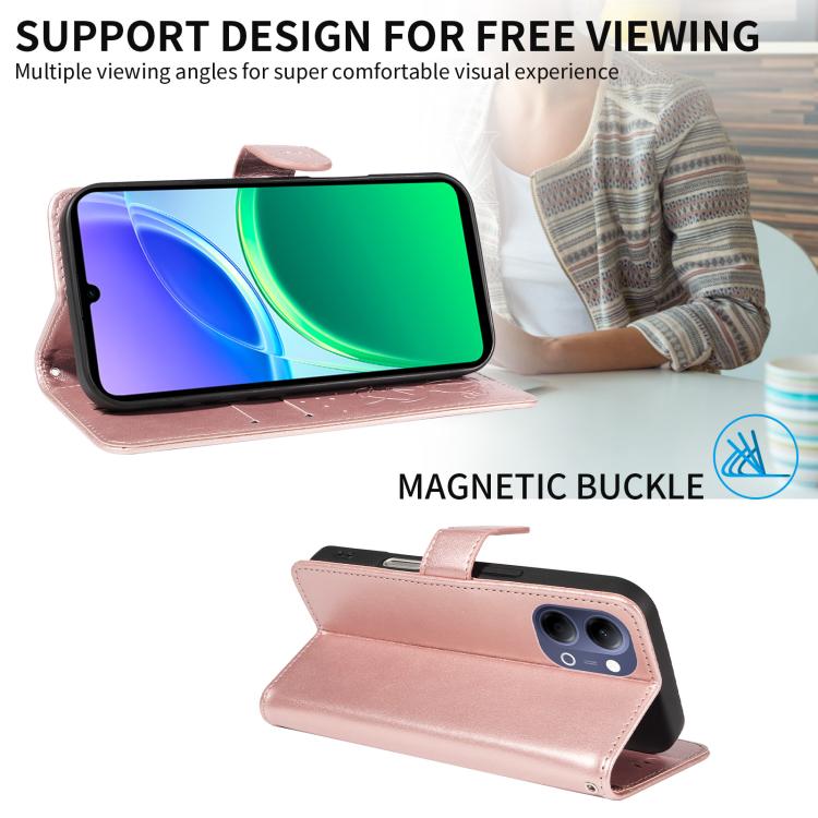 For vivo Y05 4G / Y21 5G 2026 Cat and Bee Embossed Flip Leather Phone Case
