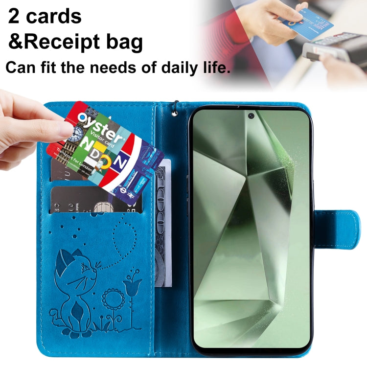 For Galaxy S24 FE 5G Cat and Bee Embossed Flip Leather Phone Case