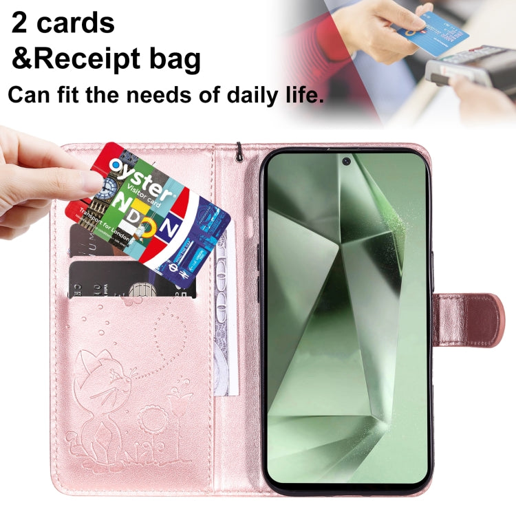 For Galaxy S24 FE 5G Cat and Bee Embossed Flip Leather Phone Case