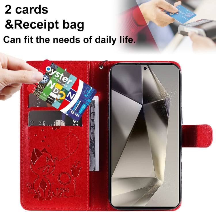 For Galaxy S25 Ultra 5G Cat and Bee Embossed Flip Leather Phone Case