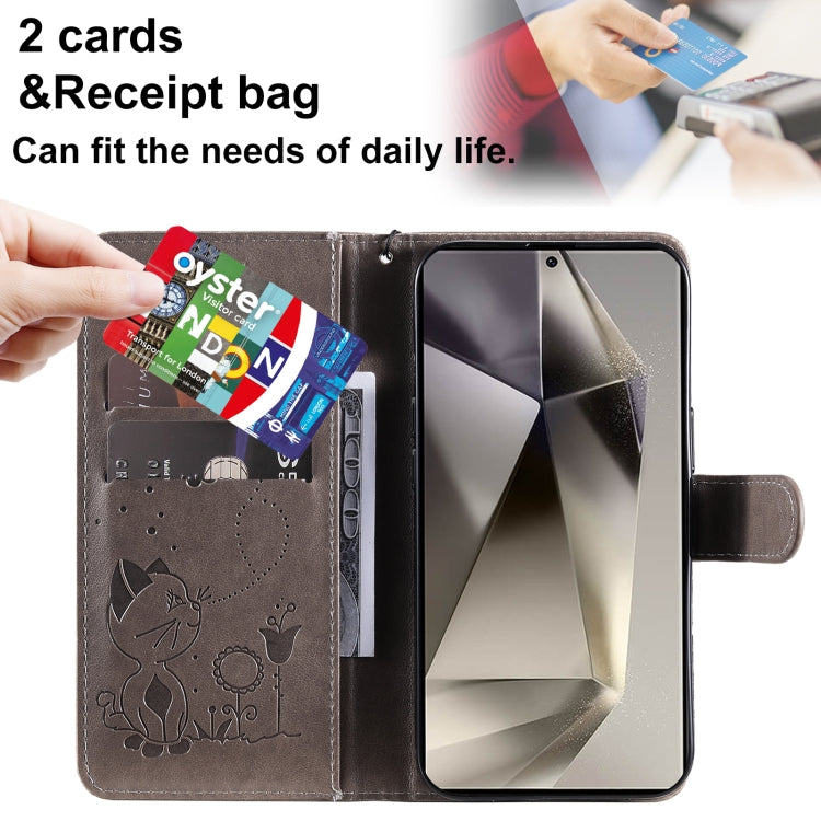 For Galaxy S25 Ultra 5G Cat and Bee Embossed Flip Leather Phone Case