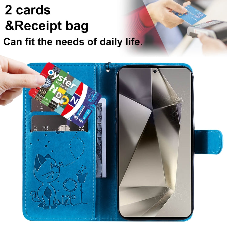 For Galaxy S25 Ultra 5G Cat and Bee Embossed Flip Leather Phone Case