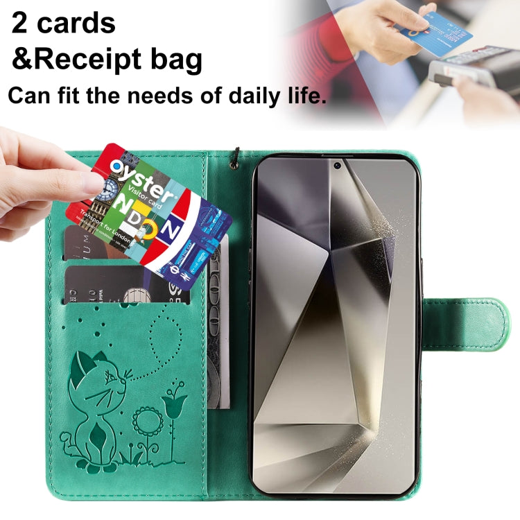 For Galaxy S25 Ultra 5G Cat and Bee Embossed Flip Leather Phone Case