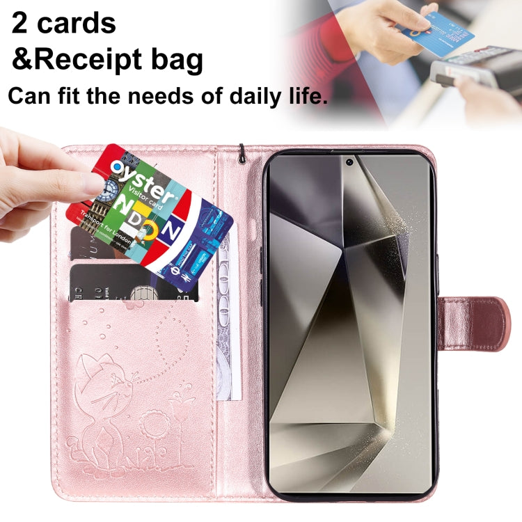For Galaxy S25 Ultra 5G Cat and Bee Embossed Flip Leather Phone Case