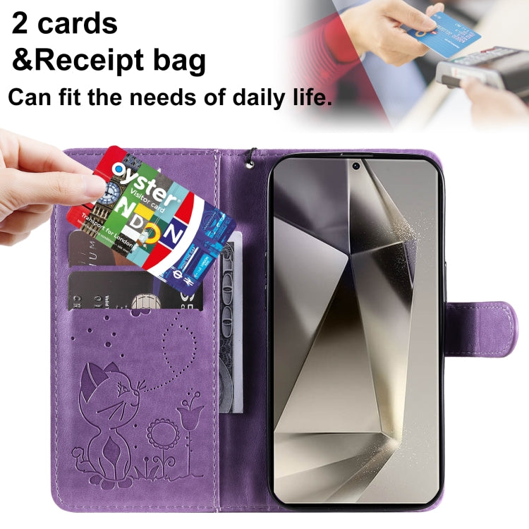 For Galaxy S25 Ultra 5G Cat and Bee Embossed Flip Leather Phone Case
