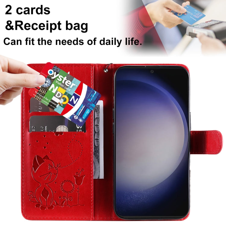 For Galaxy S25 / S24 5G Cat and Bee Embossed Flip Leather Phone Case