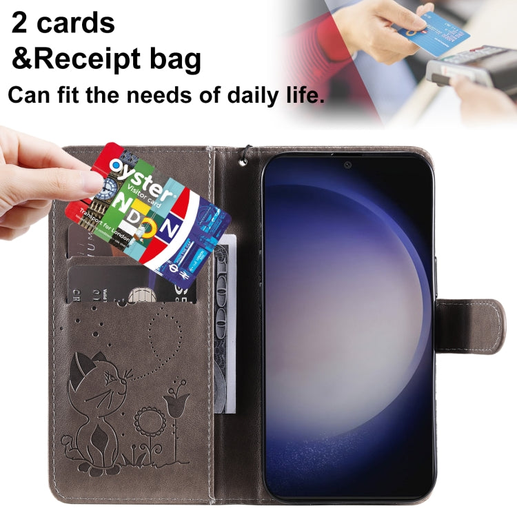 For Galaxy S25 / S24 5G Cat and Bee Embossed Flip Leather Phone Case
