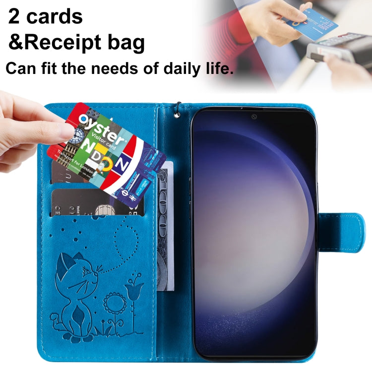 For Galaxy S25 / S24 5G Cat and Bee Embossed Flip Leather Phone Case