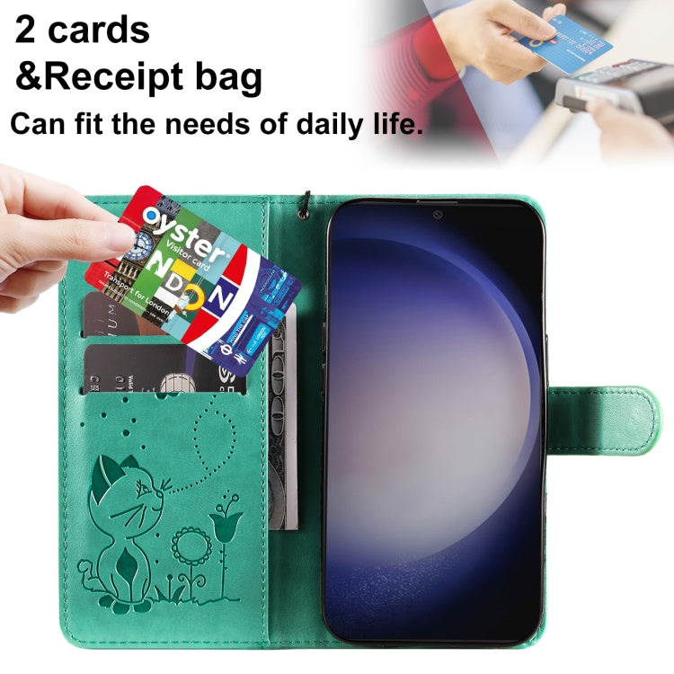 For Galaxy S25 / S24 5G Cat and Bee Embossed Flip Leather Phone Case