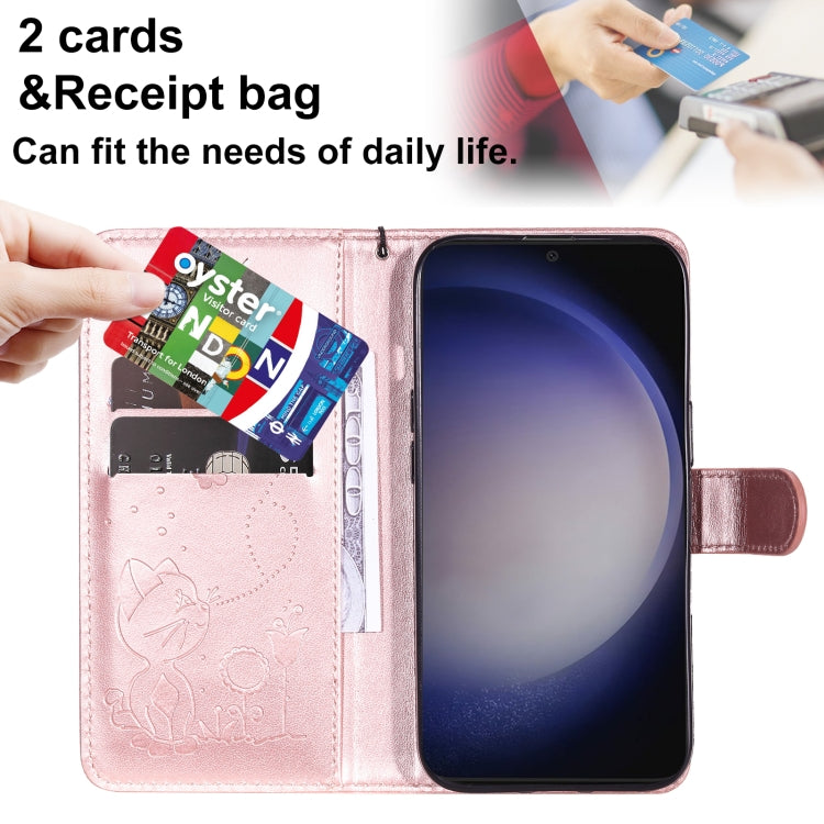For Galaxy S25 / S24 5G Cat and Bee Embossed Flip Leather Phone Case