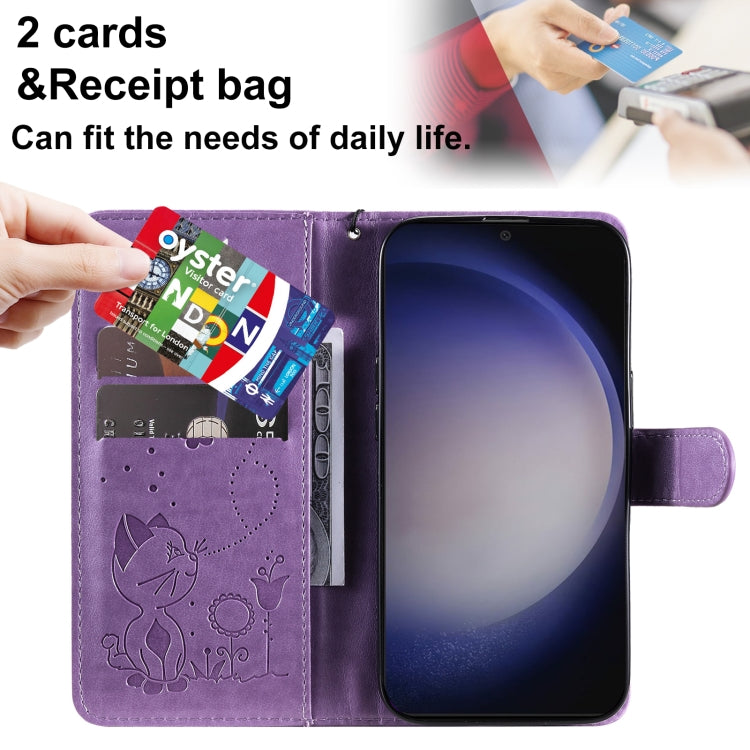 For Galaxy S25 / S24 5G Cat and Bee Embossed Flip Leather Phone Case