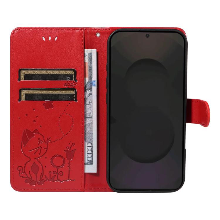 For Galaxy S25 FE 5G Cat and Bee Embossed Flip Leather Phone Case