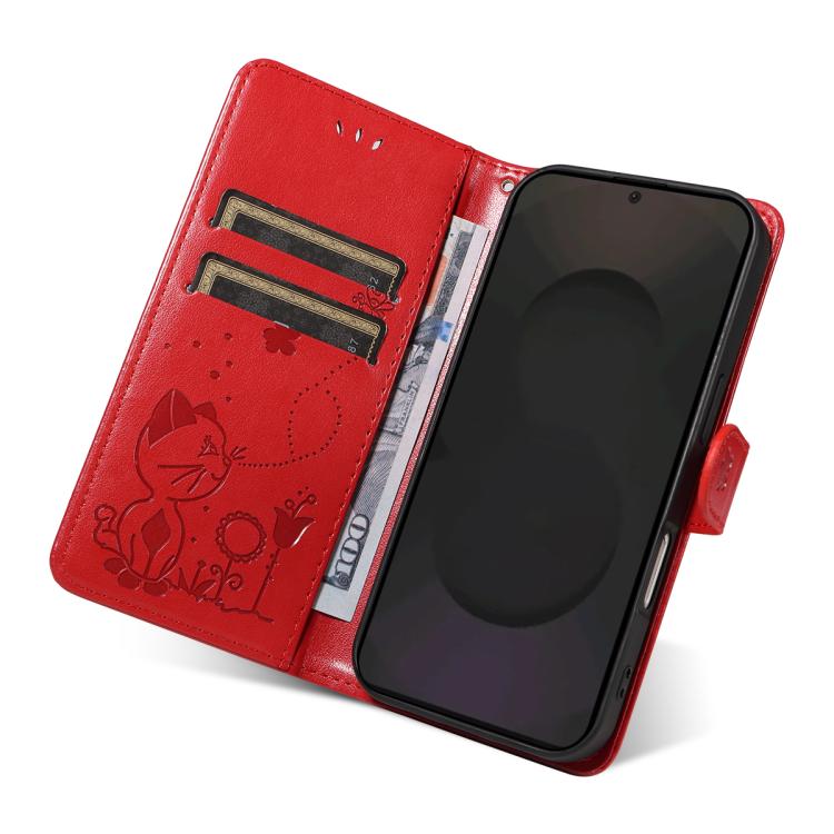 For Galaxy S25 FE 5G Cat and Bee Embossed Flip Leather Phone Case