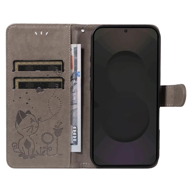 For Galaxy S25 FE 5G Cat and Bee Embossed Flip Leather Phone Case