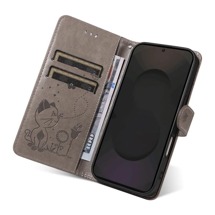 For Galaxy S25 FE 5G Cat and Bee Embossed Flip Leather Phone Case