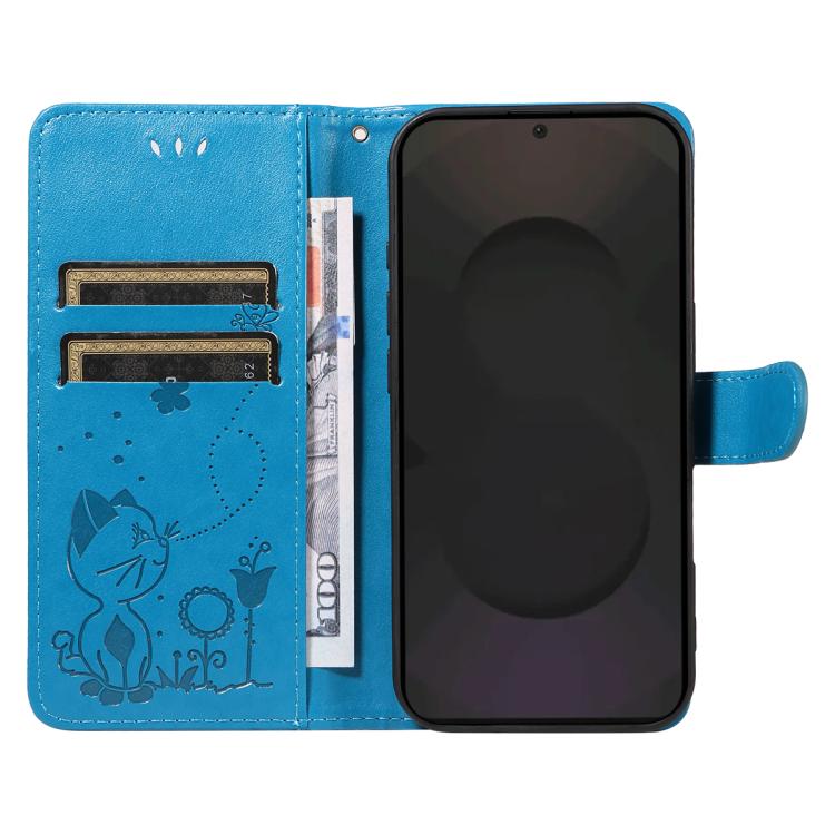 For Galaxy S25 FE 5G Cat and Bee Embossed Flip Leather Phone Case