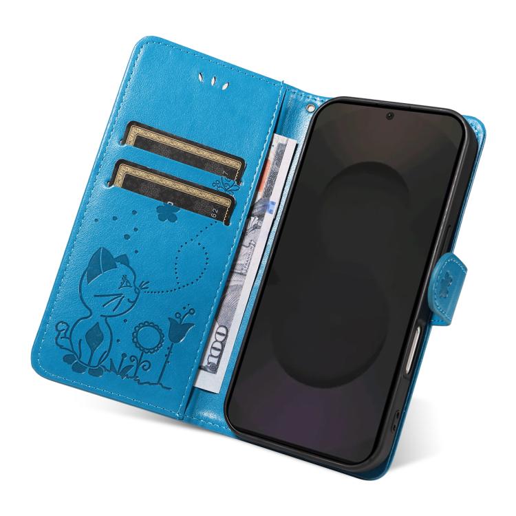 For Galaxy S25 FE 5G Cat and Bee Embossed Flip Leather Phone Case