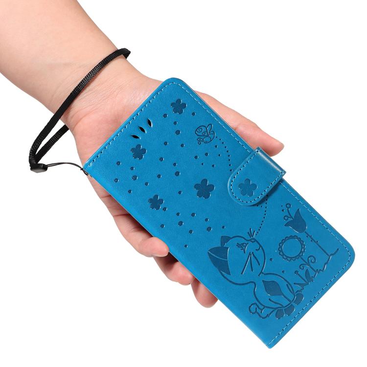 For Galaxy S25 FE 5G Cat and Bee Embossed Flip Leather Phone Case