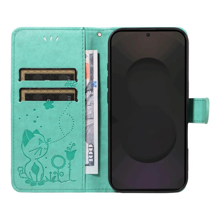 For Galaxy S25 FE 5G Cat and Bee Embossed Flip Leather Phone Case
