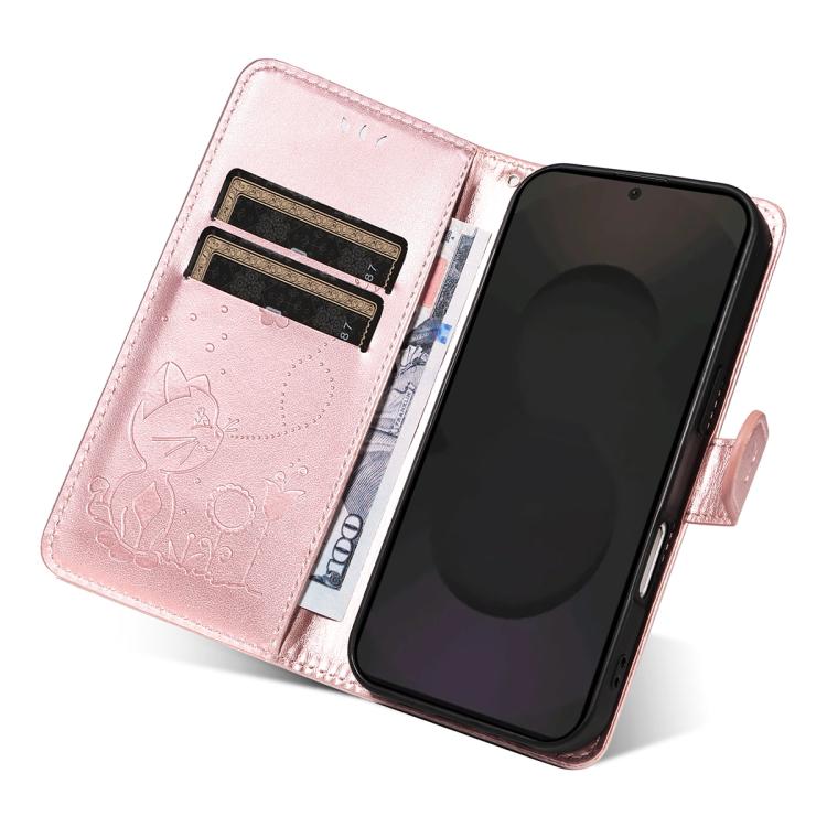 For Galaxy S25 FE 5G Cat and Bee Embossed Flip Leather Phone Case