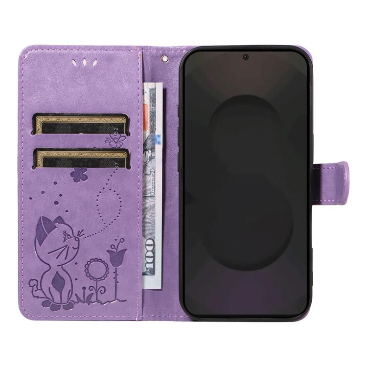 For Galaxy S25 FE 5G Cat and Bee Embossed Flip Leather Phone Case