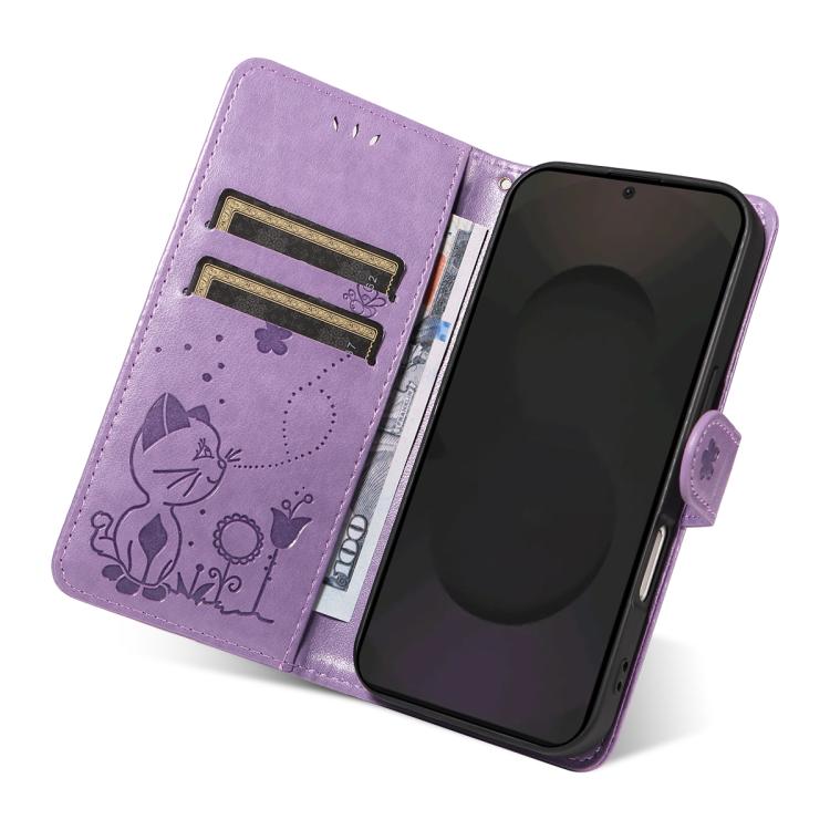 For Galaxy S25 FE 5G Cat and Bee Embossed Flip Leather Phone Case