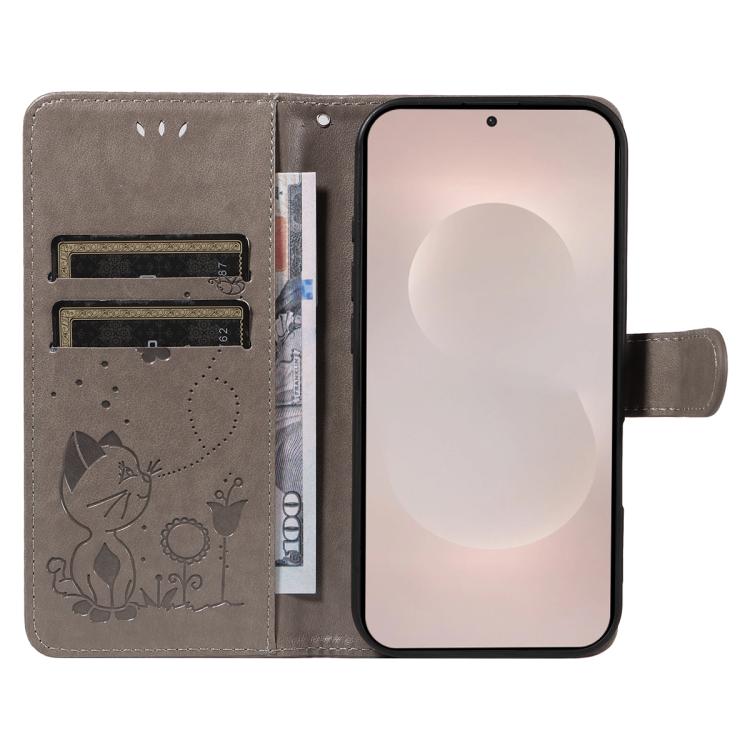 For Galaxy S26 Edge 5G Cat and Bee Embossed Flip Leather Phone Case