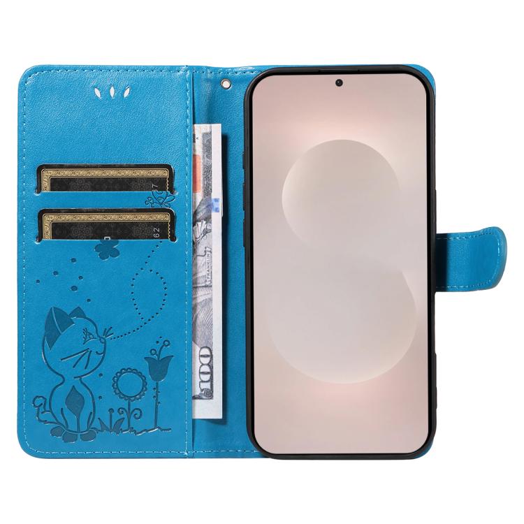 For Galaxy S26 Edge 5G Cat and Bee Embossed Flip Leather Phone Case