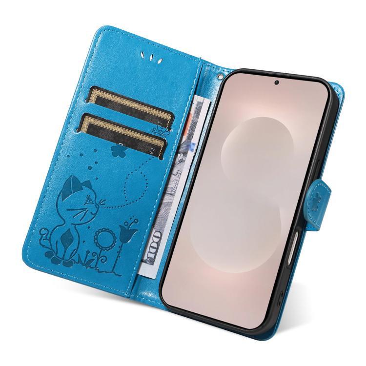 For Galaxy S26 Edge 5G Cat and Bee Embossed Flip Leather Phone Case
