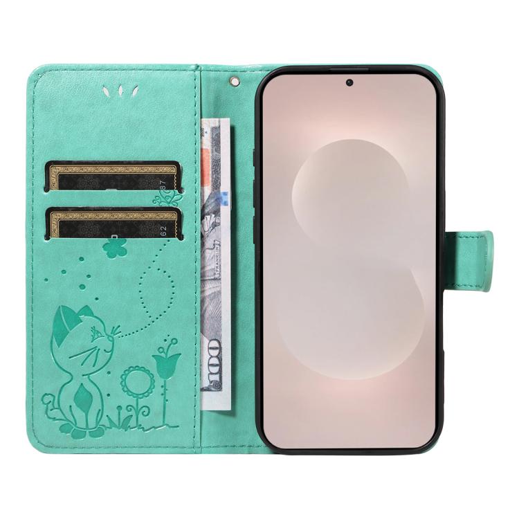 For Galaxy S26 Edge 5G Cat and Bee Embossed Flip Leather Phone Case