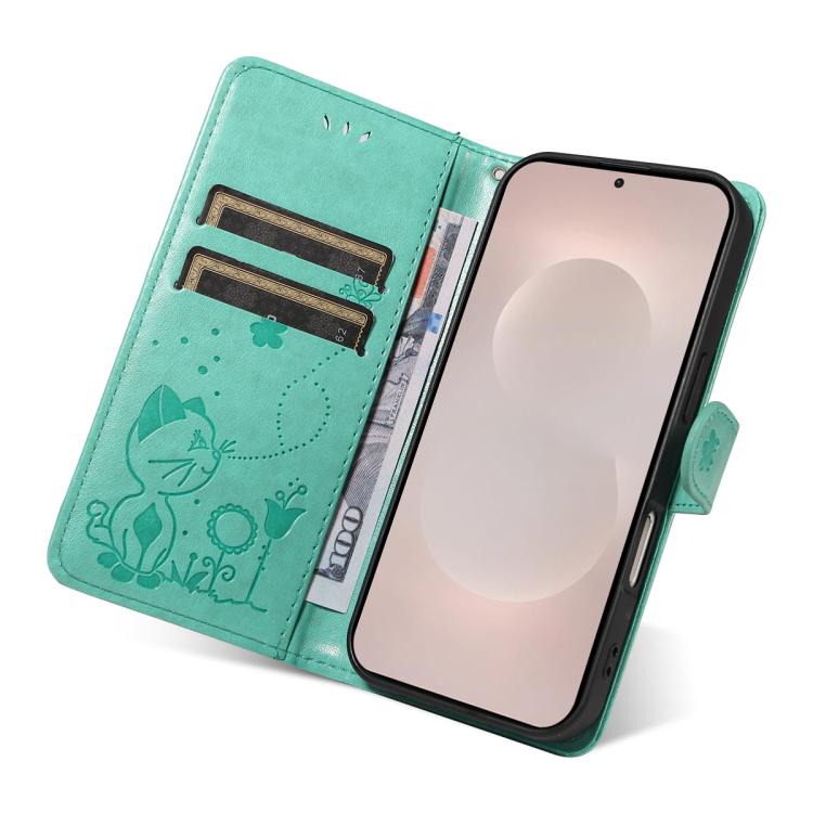 For Galaxy S26 Edge 5G Cat and Bee Embossed Flip Leather Phone Case