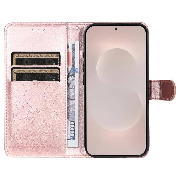 For Galaxy S26 Edge 5G Cat and Bee Embossed Flip Leather Phone Case