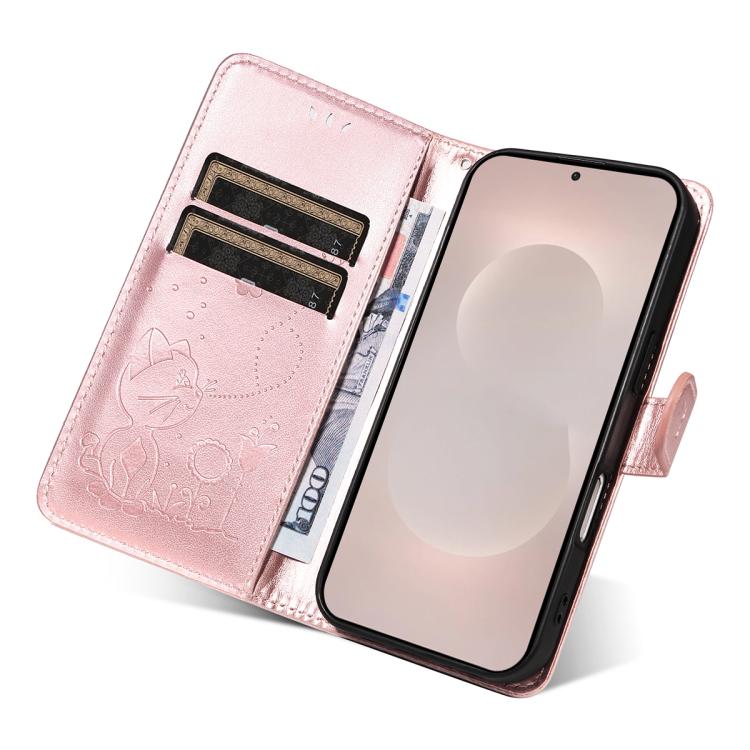 For Galaxy S26 Edge 5G Cat and Bee Embossed Flip Leather Phone Case
