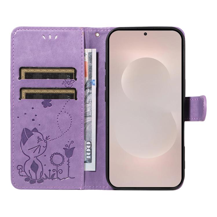 For Galaxy S26 Edge 5G Cat and Bee Embossed Flip Leather Phone Case