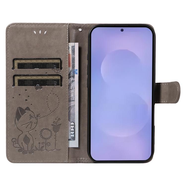 For Galaxy S26 5G Cat and Bee Embossed Flip Leather Phone Case