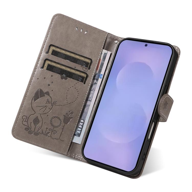For Galaxy S26 5G Cat and Bee Embossed Flip Leather Phone Case
