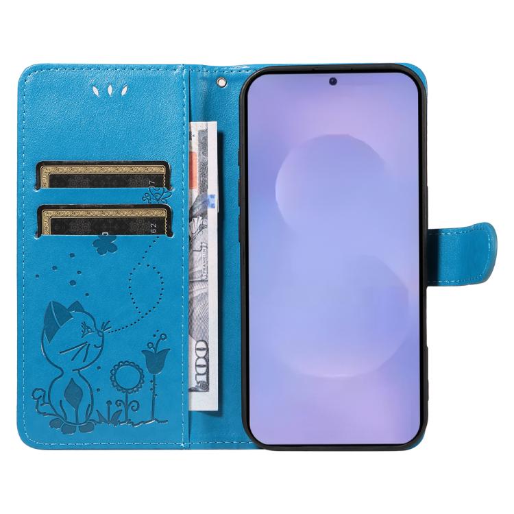 For Galaxy S26 5G Cat and Bee Embossed Flip Leather Phone Case