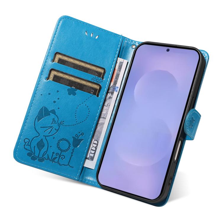 For Galaxy S26 5G Cat and Bee Embossed Flip Leather Phone Case