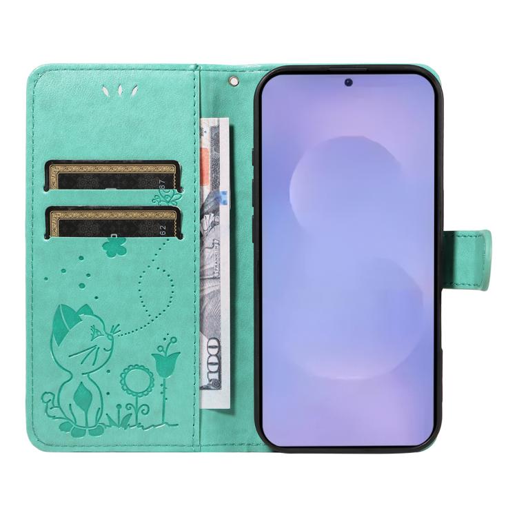 For Galaxy S26 5G Cat and Bee Embossed Flip Leather Phone Case