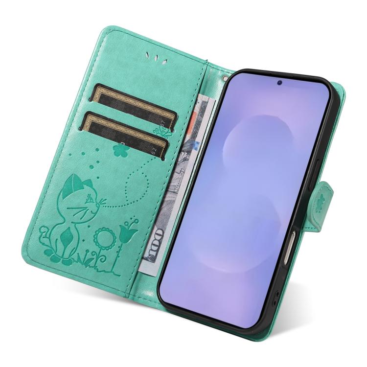 For Galaxy S26 5G Cat and Bee Embossed Flip Leather Phone Case