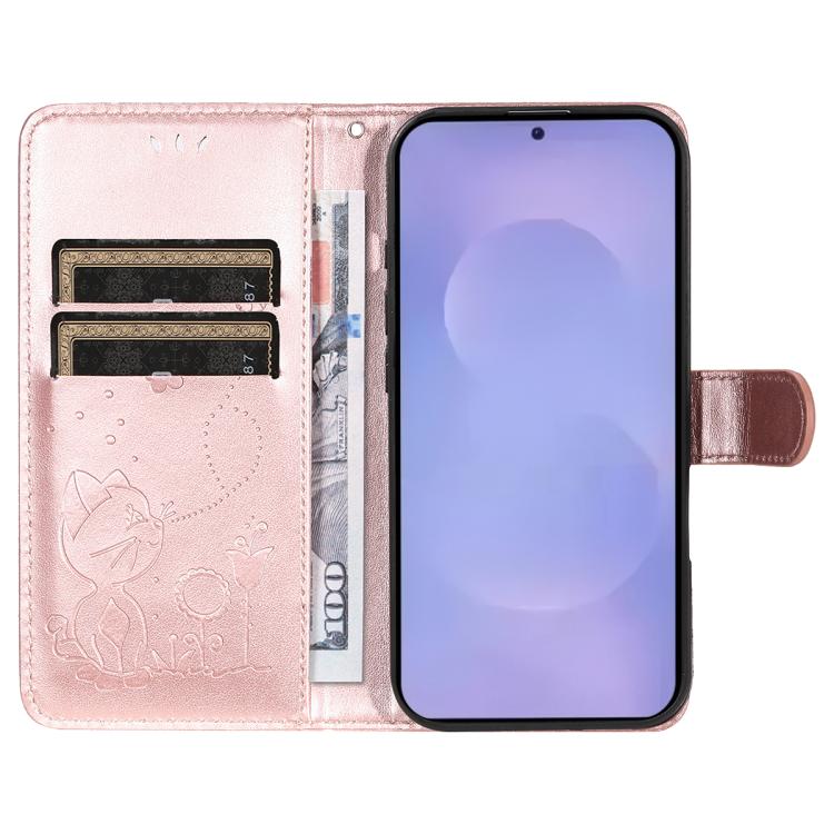 For Galaxy S26 5G Cat and Bee Embossed Flip Leather Phone Case