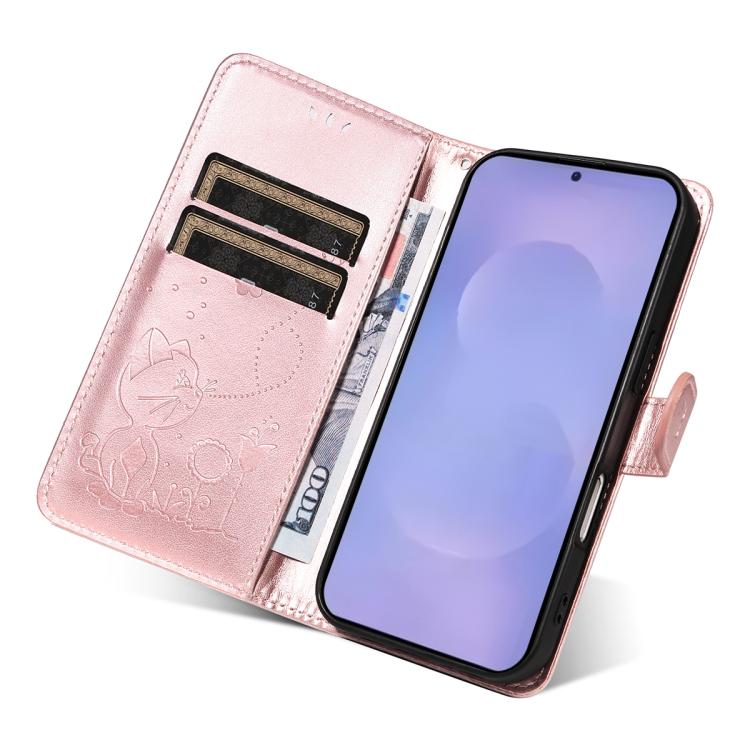 For Galaxy S26 5G Cat and Bee Embossed Flip Leather Phone Case