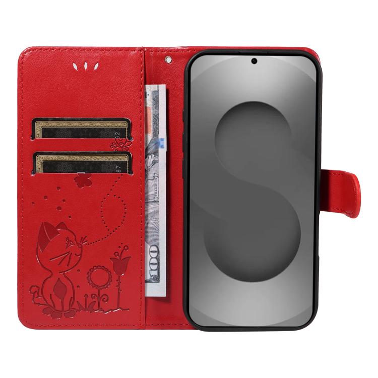 For Galaxy S26 Ultra 5G Cat and Bee Embossed Flip Leather Phone Case