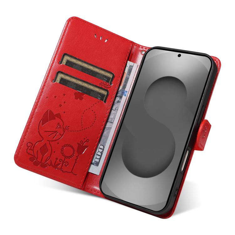 For Galaxy S26 Ultra 5G Cat and Bee Embossed Flip Leather Phone Case